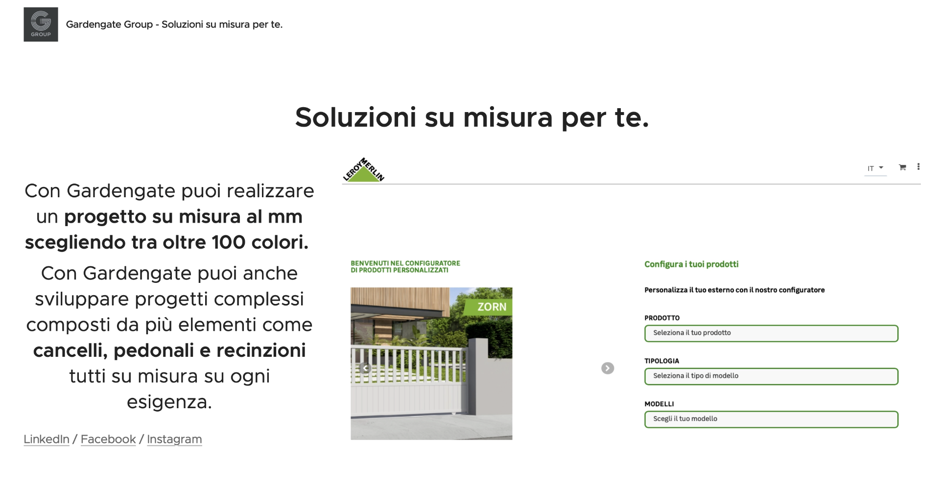 www.gardengatelm.it - per Clienti finali - Sito B2C per Leroy Merlin Italia